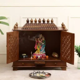 d'dass Honeywood Sheesham & MDF Floor Rested Mandir With Door image 1