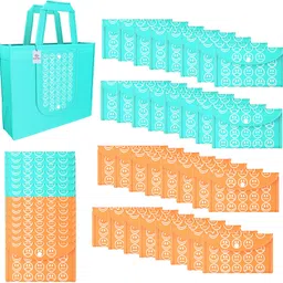 heart home Pack of 48 Smile Print Foldable Grocery/Shopping Bags For Women | Blue & Orange Pack of 48 Grocery Bags-picture-26