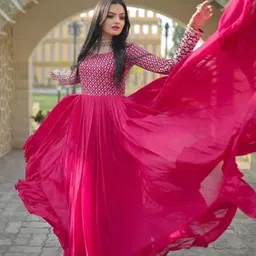 aksharam Embroidered Georgette Stitched Anarkali Gown-picture-11