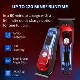 WAIKIL WL-9128 Professional Hair & Beard Trimmer | Turbo Mode | Cordless | LED Display Fully Waterproof Trimmer 180 min Runtime 4 Length Settings image 4
