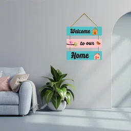decorainc Welcome To Our Home MDF Wooden Wall Hanging | Colorful Wall Decor Items Pack of 2 image 3