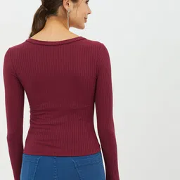 harpa basics Casual Regular Sleeves Solid Women Maroon Top image 2