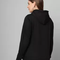 kritika trading Women Printed Hooded Neck Black Sweater image 2