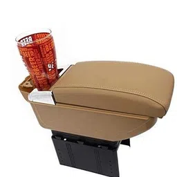 prtek Stylish Car Armrest with Glass Holder & Ash Tray Beige & Chrome for all Cars (Universal) C169 Car Armrest image 2