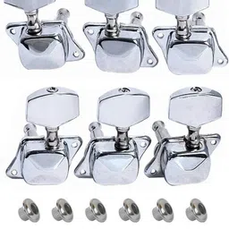 souvenir 6 Sealed Locking Tunning Pegs Keys for Acoustic Guitar | 3 Left 3 Right Guitar Machine Heads Knobs with Strap Button Semi-Closed Locks Guitar Keys – Chrome Manual Analog Tuner-picture-27