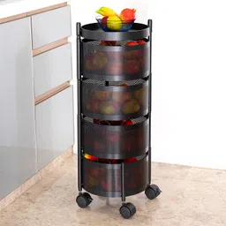angelware 4 Layer Kitchen Trolley Storage Rack Round Design Fruits & Vegetable Basket Iron Kitchen Trolley image 2