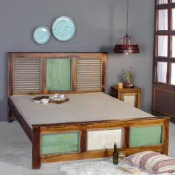 fabuliv Horace Queen Size Bed In Teak Finish image 1