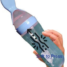 rahithya Squeeze Silicone Semi Liquid Food Feeding Spoon with Bottle for baby 90 ML- Food Grade Silicone Bottle, Edgeless Plastic Spoon (BPA Free) image 3