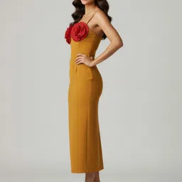 ekeshwara Women Bodycon Yellow Midi/Calf Length Dress image 4