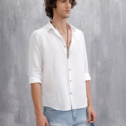 wrogn Men Slim Fit Solid Casual Shirt image 4