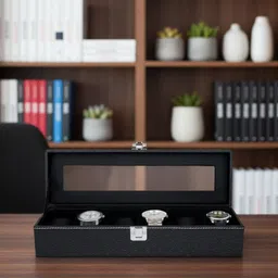 m k sales Watch Box Holder Case in 6 slots Black Leather Watch Box image 2