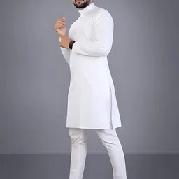 krishasales Men Solid Cotton Blend Straight Kurta image 4