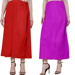 sadaf creation Rani & Red Combo saree petticoat length 38 inch waist 42 inch pack of 2 pcs Pure Cotton Petticoat-image-11
