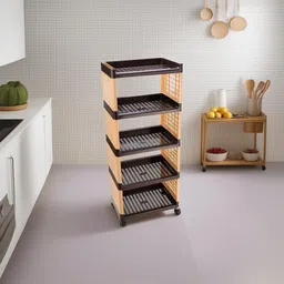 flyup 5 layer Multipurpose Storage Shelf Rack with Wheels | Storage Organizer Cart Plastic Kitchen Trolley-picture-10