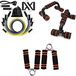 dr pacvu Athletes Choice Pack of 4 Combo | Hand Gripper, Pushup Bar Stand and 11in1 Resistance Band | Foam Handle Hand Gripper For Increase Arms and fingers Physical Strength with Pushup Bar Stand For Dips & Chest Excercise and Resisatence Band Toning Tube For Home Gym Body Stretching and Physcial Fitness | For All ages People Fitness Accessory Kit Kit-picture-17
