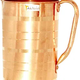 prisha india craft Pure Copper Jug Pitcher with Lid Luxury Design Capacity 1300 ML with 2 Pure Copper Glass Tumbler Capacity 350 ML Drinkware Set Jug Glass Set image 3