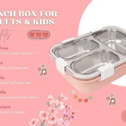 colorbee Durable 3-Section Stainless Steel Lunch Box for School and Office 3 Containers Lunch Box image 3