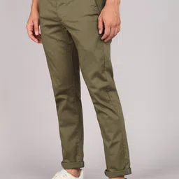arrow sport Men Slim Fit Green Polyester Trousers image 3