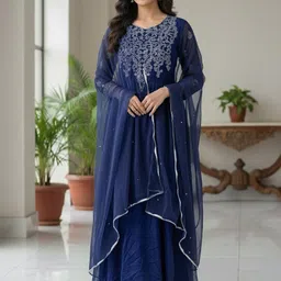 anugrah Semi Stitched Cotton Blend Gown/Anarkali Kurta & Bottom Material Embroidered-picture-11