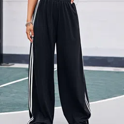 dockstreet Women Striped White Track Pants image 3