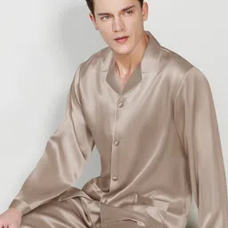 bella babe by sk Men Night Suit Set Beige Solid image 1