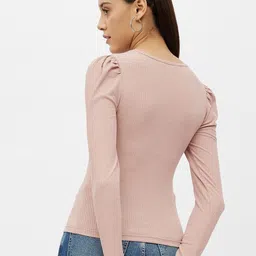 harpa basics Casual Puff Sleeves Solid Women Gold Top image 2