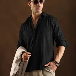 Men Regular Fit Self Design Casual Shirt-image-1
