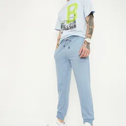 max Men Solid Light Blue Track Pants image 4