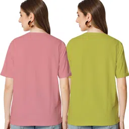 shaun Pack of 2 Women Self Design Round Neck Polycotton Multicolor T-Shirt-picture-43