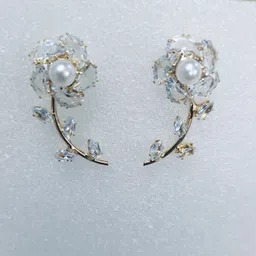 Elegant Floral Pearl Crystal Stud Earrings | Designer Party Wear Earrings Alloy Earring Set-image-38