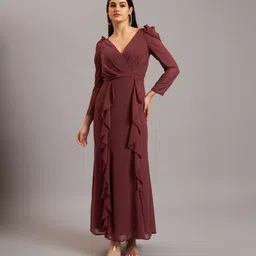 eavan Women Ruffled Brown Maxi/Full Length Dress-picture-25