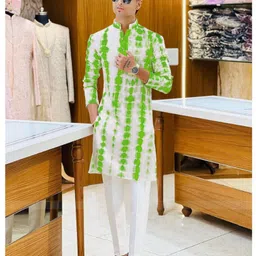 diamond cluster Men Printed Cotton Silk Straight Kurta image 3