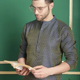 anouk Men Woven Design Silk Blend Straight Kurta image 1