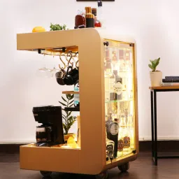 haus of bars by speedx All-In-One Metal Bar Cabinet in Brown Colour With Coffee Percolator, Frother & Electric Kettle image 1