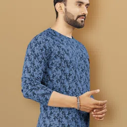 vebnor Men Printed Round Neck Polycotton Blue T-Shirt image 5