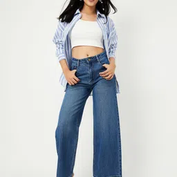 max Women Flared Mid Rise Blue Jeans image 3