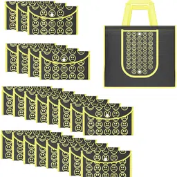 kuber industries Pack of 24 Smile Print Foldable Grocery/Shopping Bags For Women | Black & Yellow-picture-18