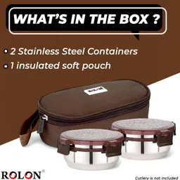 rolon Lunch Lock 2 | Brown | 2 Airtight Stainless Steel Containers | Insulated Bag 2 Containers Lunch Box image 5