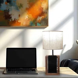 Moby Wooden Table Lamp with Jute Shade & Brown Base by Symplify image 2