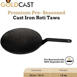 goldcast Pre Seasoned Cast Iron Roti/Chapati/Phulka Tawa with Handle,Toxin Free Tawa 25 cm diameter image 2