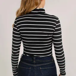 western darji Casual Regular Sleeves Striped Women Black Top image 2