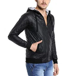 campus sutra Men's Vegan Leather Regular Fit Cotton Jacket For Winter Wear Standing Collar Full Sleeve | Zipper | Casual Jacket For Man | Western Stylish Jacket For Men image 3