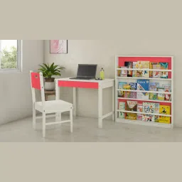 adona Mystica Kids Solid Wood Study Desk with Drawer in Ivory Strawberry Pink Colour-picture-12