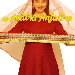 wedding vibes Women Customized Name Bridal Net Dupatta, 2.5 Metre, for Wedding, Marriage, Special Occasion, Red image 4