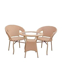 Lucious Handmade Garden Patio Seating Chair and Table Set Outdoor Balcony Garden Coffee Table Set Furniture with 1 Table and 2 Chairs Set (Dark Honey) image 1