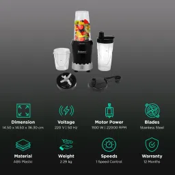 Balzano Nutri 1100 Watt 2 Jars Mixer Grinder Blender (22000 RPM, Wave Technology, Black) image 3
