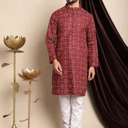 Anouk Maroon & White Ethnic Motifs Printed Kurta With Churidar image 1