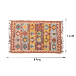 baithak krafts Multicolor Wool & Jute Abstract 96 x 60 Inches Hand Woven Dhurries image 2