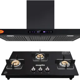 Combo of Kitchen Chimney SF90 + 3 Burner Gas Cooktop GH03 Auto Clean Wall Mounted Black 1400 CMH Chimney-image-0