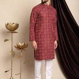 Anouk Maroon & White Ethnic Motifs Printed Kurta With Churidar image 4